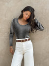 Cross the Line Stripe Top in Black - Stitch And Feather