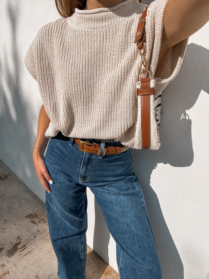 Set the Tone Knit Top in Ecru - Stitch And Feather