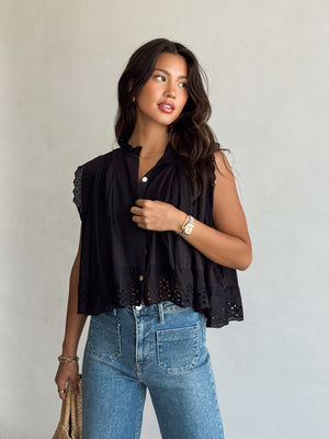 Eleanor Eyelet Blouse in Black - Stitch And Feather