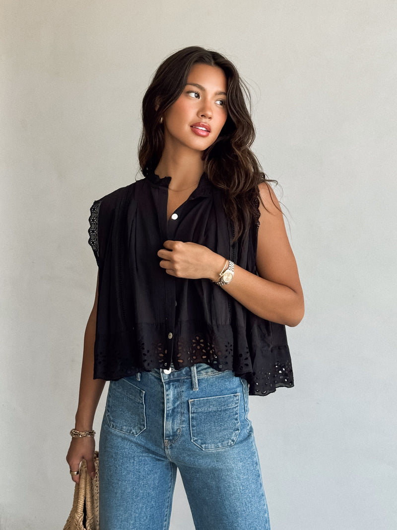 Eleanor Eyelet Blouse in Black - Stitch And Feather