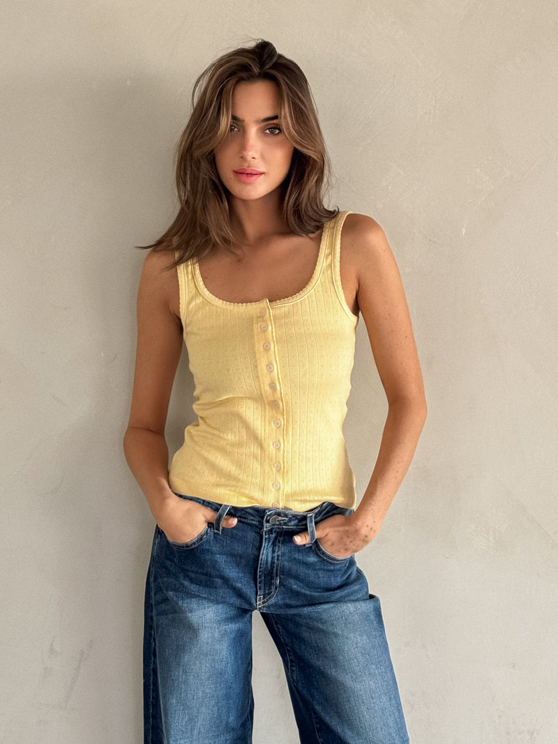 Sweet Dreams Button Down Tank in Yellow