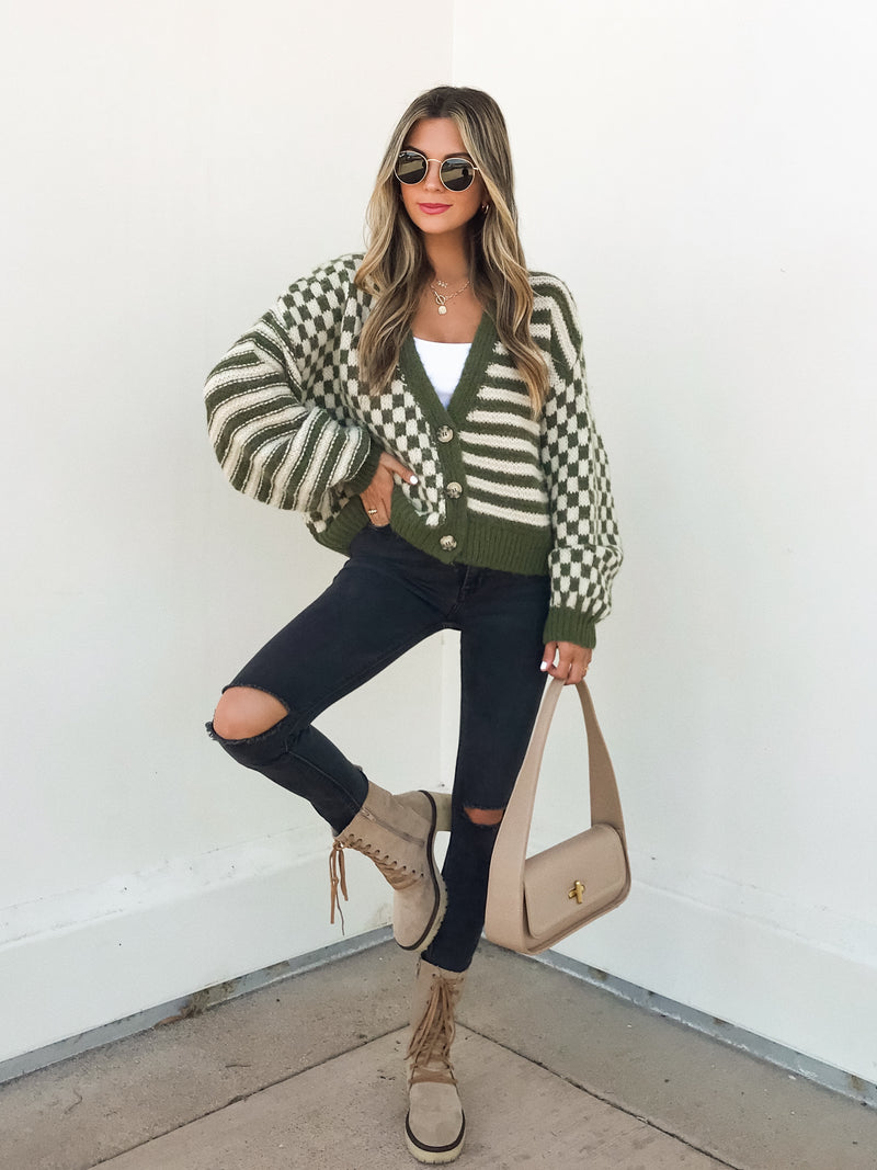 Freya Checkered Sweater in Olive - Stitch And Feather