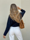 Laurie Button Knit Sweater in Navy - Stitch And Feather
