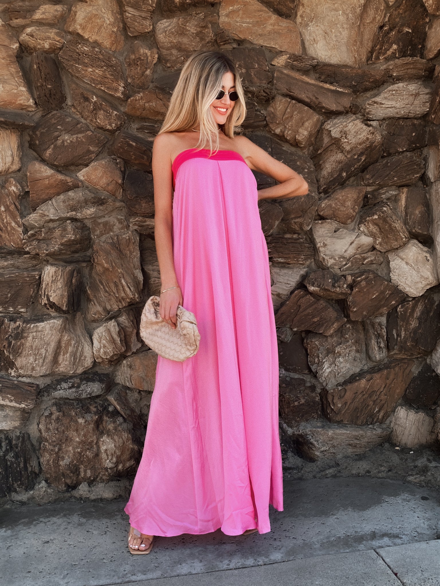 Pink stitch maxi outlet dress