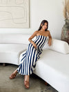 Vertical stripe midi dress- CR2644, Navy - Stitch And Feather