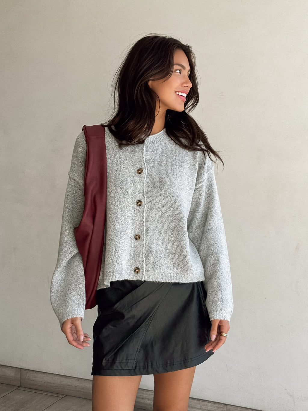 Stevie Button Knit Sweater in Grey