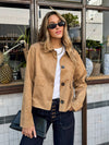 Vegan Suede button front jacket- SM-J60020A, Tan - Stitch And Feather