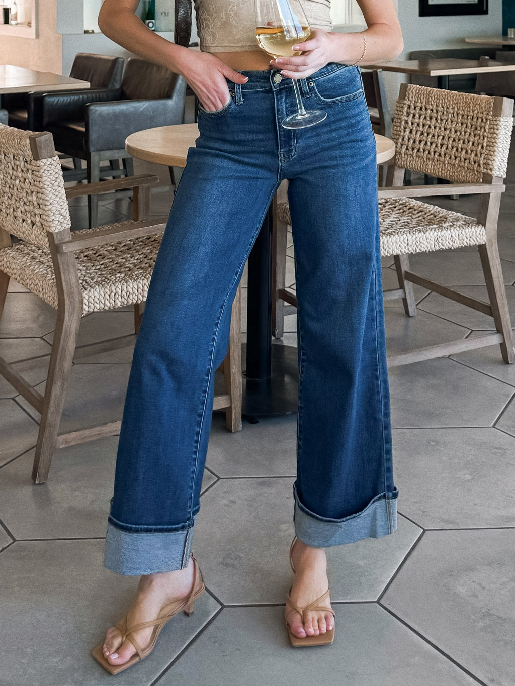 Frankie Cuffed Palazzo Jeans - Stitch And Feather