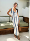 Tie front wide stripe knit dress- S24272, Washed denim - Stitch And Feather