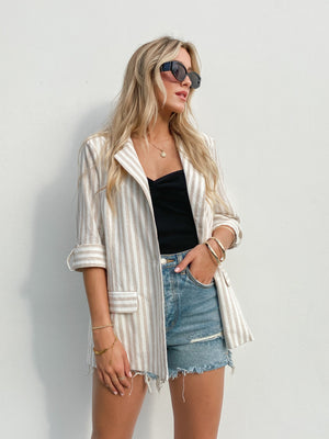 Weekend Vibe Linen Blazer - Stitch And Feather