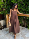 Espresso Linen Midi Dress - Stitch And Feather