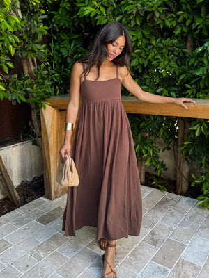 Espresso Linen Midi Dress - Stitch And Feather
