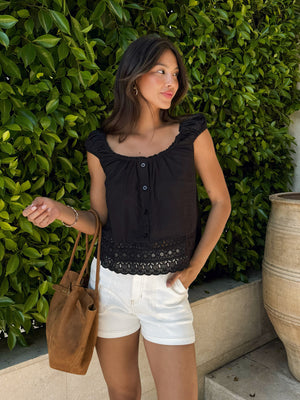 Cleo Eyelet Top in Black