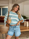 Azure Stripe Knit Sweater - Stitch And Feather
