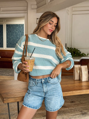 Azure Stripe Knit Sweater - Stitch And Feather