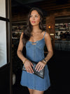 Sweetheart front tie mini dress- SM-D20961A, Denim - Stitch And Feather