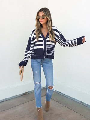 Finders Keepers Stripe Button Sweater - Stitch And Feather