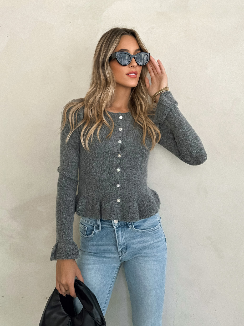 Alina Button Knit Top in Charcoal
