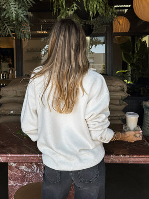 Button collar sweater- SWT5097A, Off white - Stitch And Feather