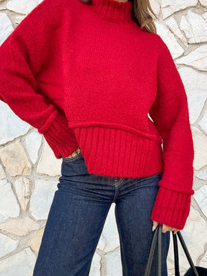 Ring my Line Turtleneck Sweater in Red - Stitch And Feather