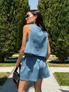 Let Loose Denim Tie Top - Stitch And Feather