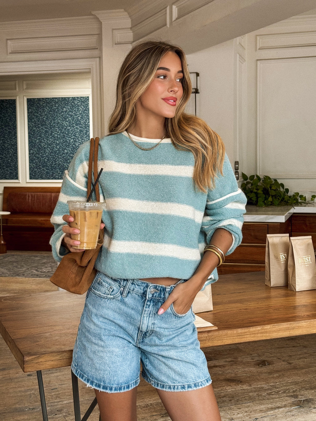 Azure Stripe Knit Sweater - Stitch And Feather
