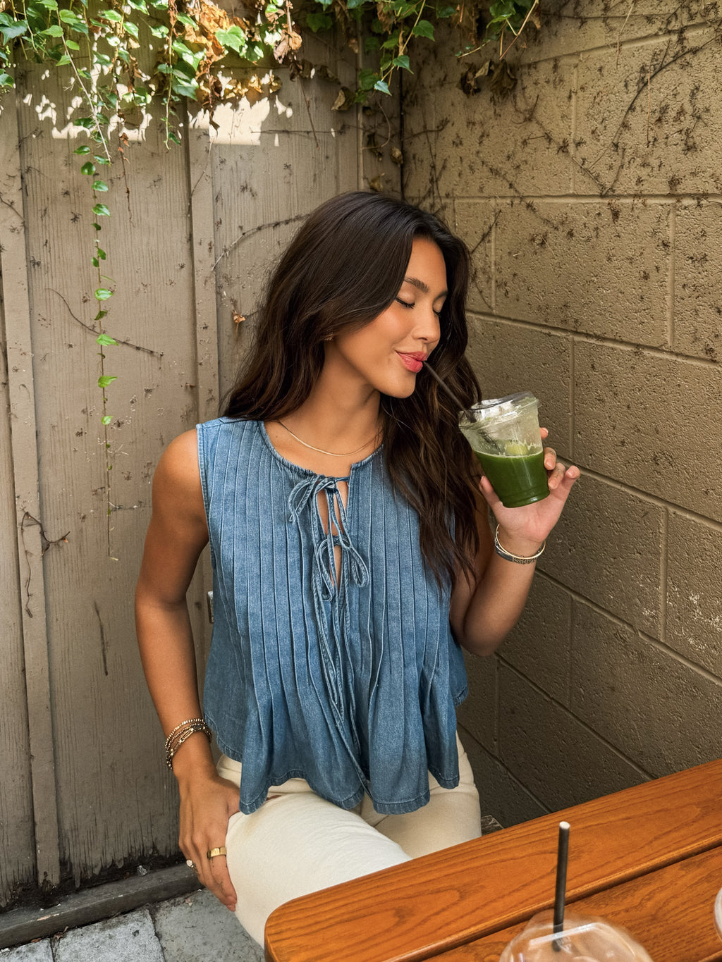 Virgo Pleated Tie Top - Stitch And Feather