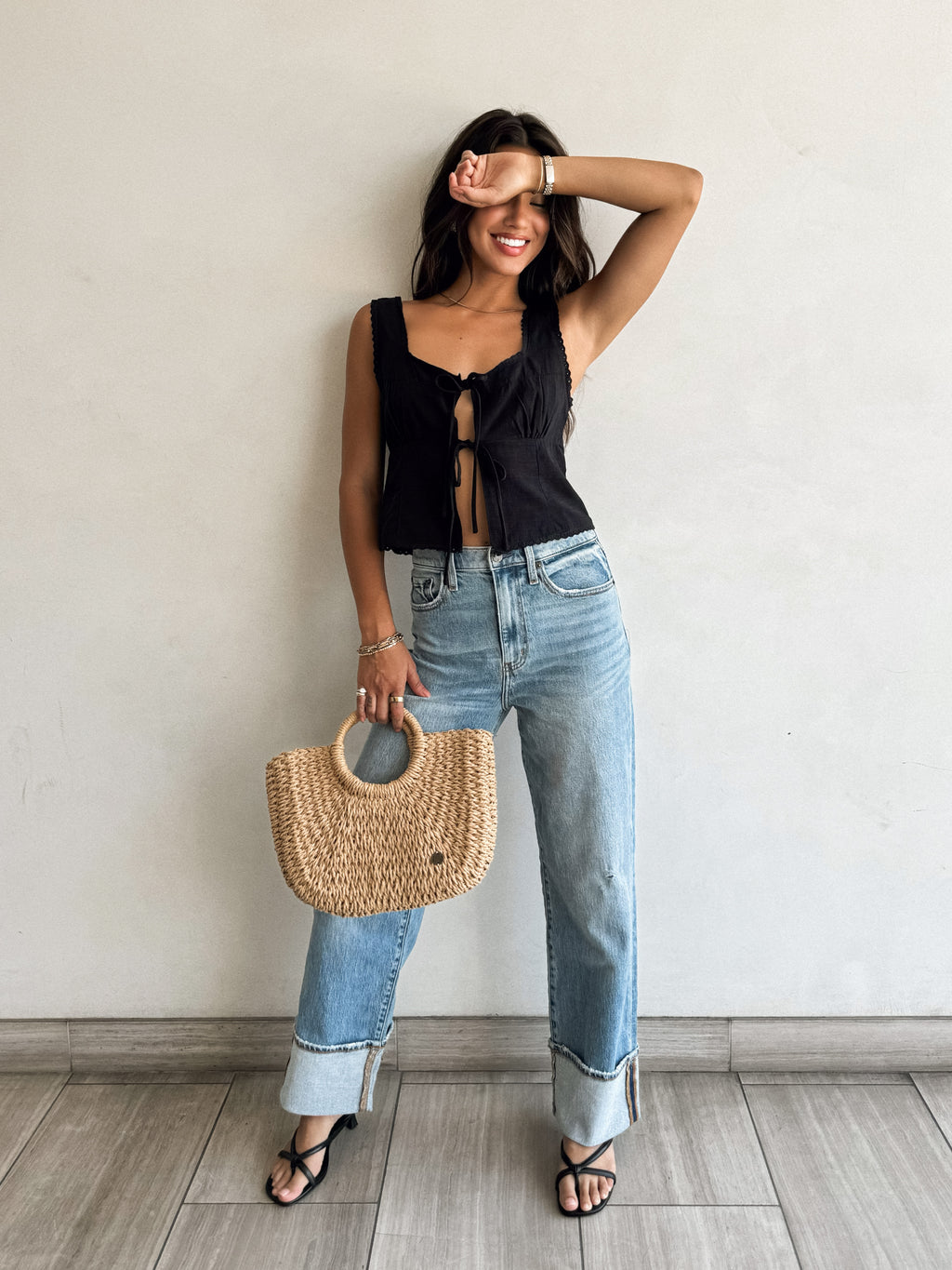 Alluring Tie Front Top in Black - Stitch And Feather