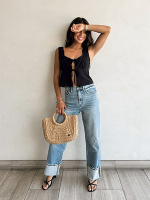 Alluring Tie Front Top in Black - Stitch And Feather