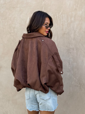 Billie Vegan Suede Jacket in Brown - Stitch And Feather