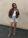 Billie Vegan Suede Jacket in Brown - Stitch And Feather