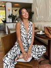 Printed tie front vest- ETF57433GK, Wht/blk - Stitch And Feather
