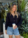Button down cardigan- EW31852BR, Black - Stitch And Feather