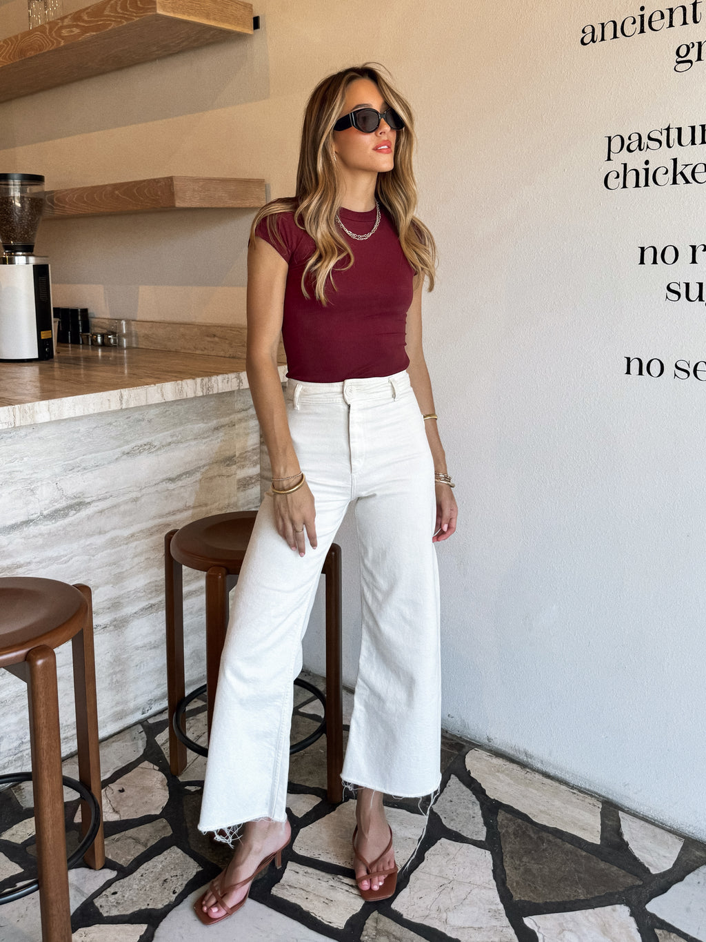 Davis Ribbed Bodysuit in Red