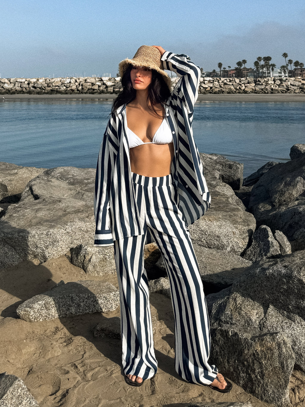 Lido Stripe Wide Leg Pants - Stitch And Feather