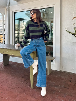 Feel Good Cropped Stripe Sweater - Stitch And Feather