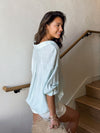 Vneck knotted front blouse- S24883, Ice blue - Stitch And Feather
