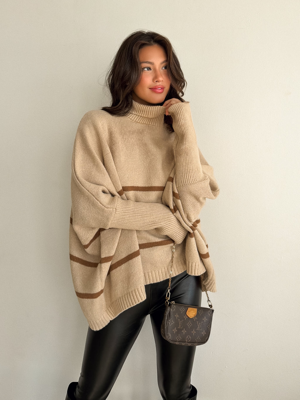 Noelle Oversized Stripe Sweater in Taupe