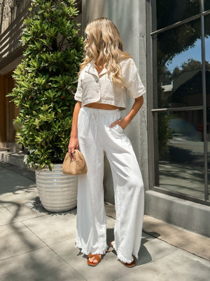 Next Exit Linen Pants in Off White - Stitch And Feather