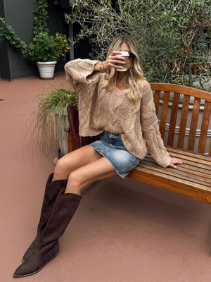 Chicago Cable Knit Sweater in Taupe