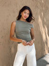 Teagan Twist Shoulder Top in Olive - Stitch And Feather