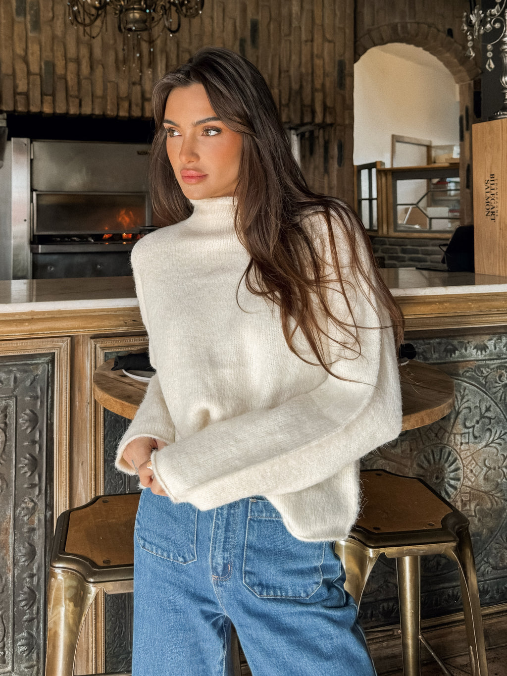 Thea Turtleneck Sweater in Cream - Stitch And Feather