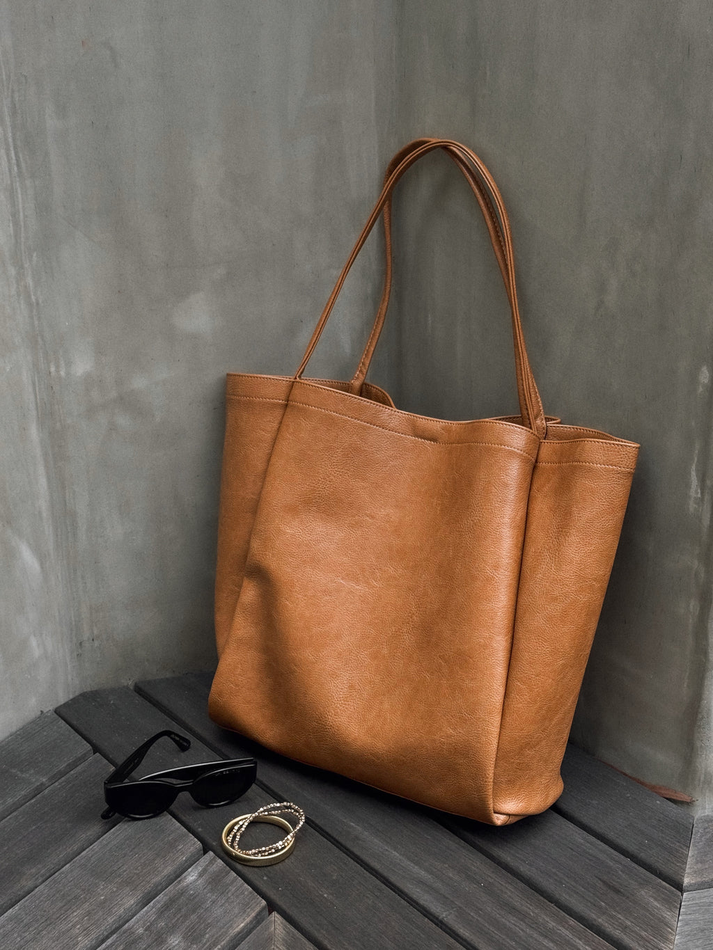 Zoey Vegan Leather Tote in Tan