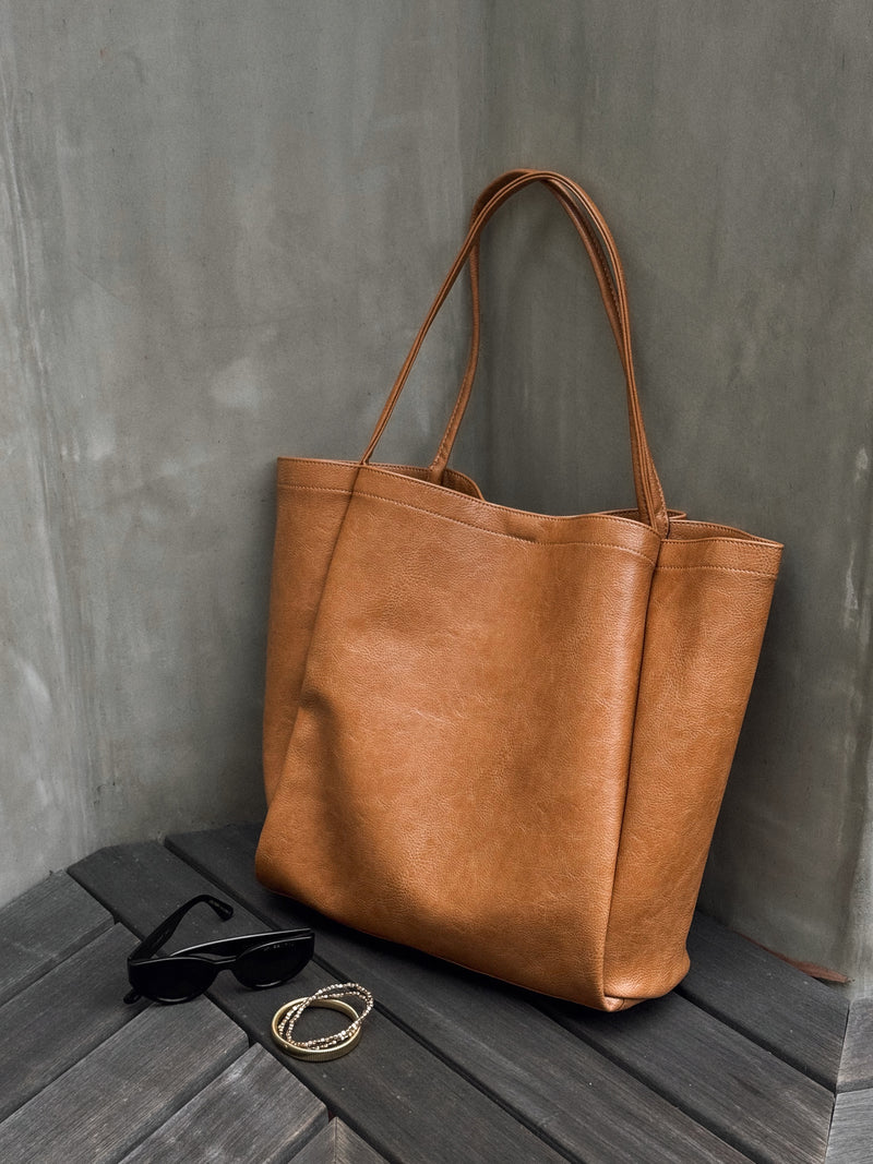 Zoey Vegan Leather Tote in Tan