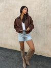 Billie Vegan Suede Jacket in Brown - Stitch And Feather