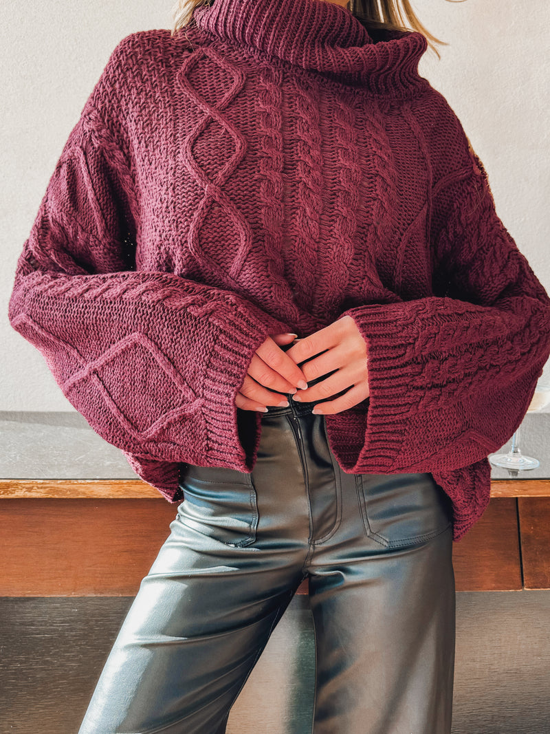 Laken Knit Sweater in Wine - Stitch And Feather