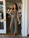 Sleeveless crop top- EB40332NR-T, Olive - Stitch And Feather