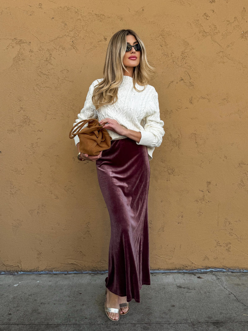 Mulberry Velvet Maxi Skirt - Stitch And Feather
