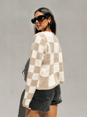 {Pre-Order} Checkmate Tie Front Sweater - Stitch And Feather