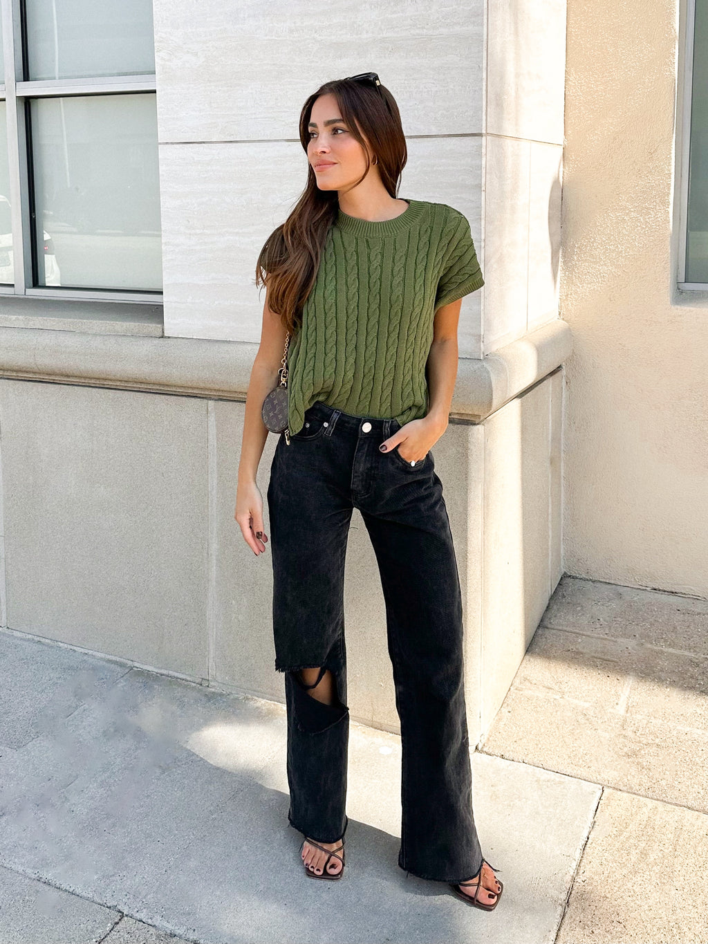 Alina Cropped Sweater in Olive